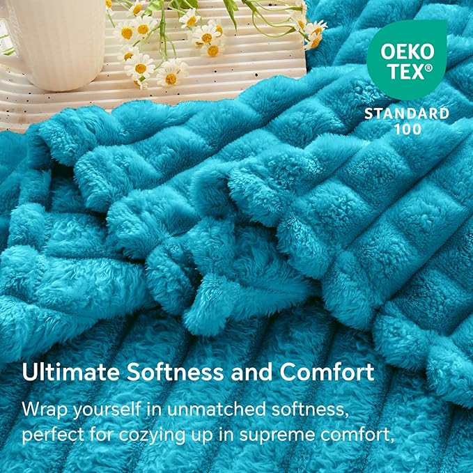 BEDELITE Teal Throw Blanket Twin Size for Bed- Super Soft and Warm 3D Checkered Fluffy Fuzzy Fleece Blanket, Luxurious Plush Cozy Blanket for Room Decor Fall and Winter, 60x80 inches