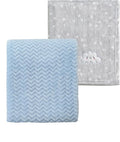 CREVENT 2Pcs 30''X40'' Cute Cozy Fluffy Warm Baby Blankets for Infants Toddlers' Bedding Crib Cot Stroller - Grey Cloud + Wave Blue