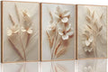 3Pcs Neutral Beige Floral Botanical Canvas Wall art Modern Simple Texture Flower Plant Painting Picture Wall Decor Vintage Blossom Poster Print Artwork for Living Room Bedroom Bathroom Unframed