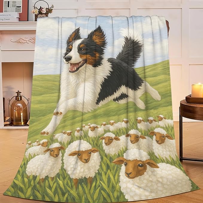 Border Collie Blanket for Girls Women Adults Kids Soft Cozy Fleece Collites Pet Print Throw Blankets Dog Lovers Gifts Warm Flannel Plush Lightweight Decor for Couch Bed Sofa 60"X50"