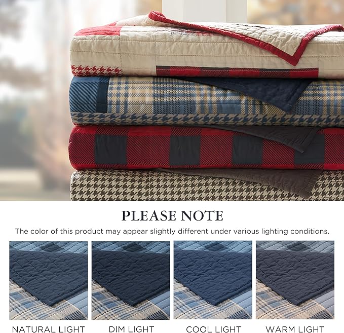 Woolrich Reversible 100% Cotton Throw Cabin Lifestyle Plaid Design - All Season, Breathable, Lightweight, Luxe Double Sided Quilting for Bed, Couch, and Sofa Winter Hills, Tan 50"x70"