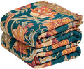 Boho Throw Blanket - 100% Cotton Ultra Soft Muslin Blanket, 50"x60" Lightweight Floral Bird Framhouse Bedding Spring Blanket for Bed, All Season Blue Bohemian Bedroom Home Decor Quilt