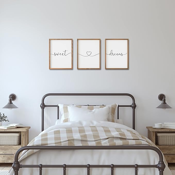 Set of 3 Sweet Dream Sign Bedroom Wall Decor Above Wed Wall Sign Farmhouse Wall Decor for Home Bedroom And Living Room (Brown, 16"x24")