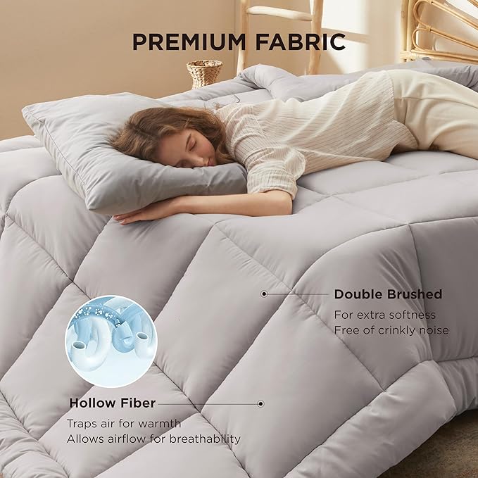 Bedsure Comforter Duvet Insert - Quilted Comforters Cal King Size, All Season Duvet, GentleSoft Down Alternative Bedding, with 8 Tabs, Gifts for Women/Men, Light Grey, California King 96 X 102 Inches