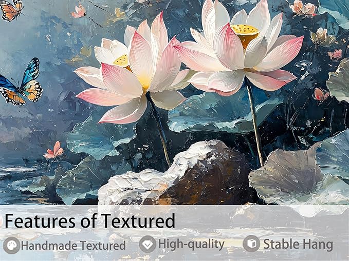 Ardemy Lotus Floral Canvas Wall Art Lrage Framed Pictures Wall Decor Living Room Flower Paintings Artwork for Walls Bedroom Kitchen Dining Room Home Office, 58"x29"