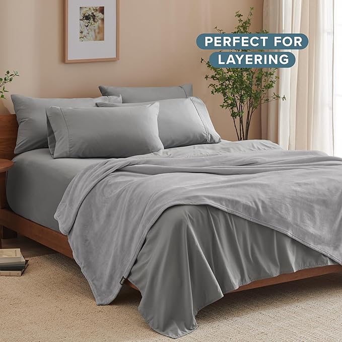 Bare Home Fleece Blanket - Full/Queen - Ultra-Soft Lightweight for Bed, Sofa, and Couch - Luxury Microplush - Cozy Warm Blanket (Full/Queen, Light Grey)