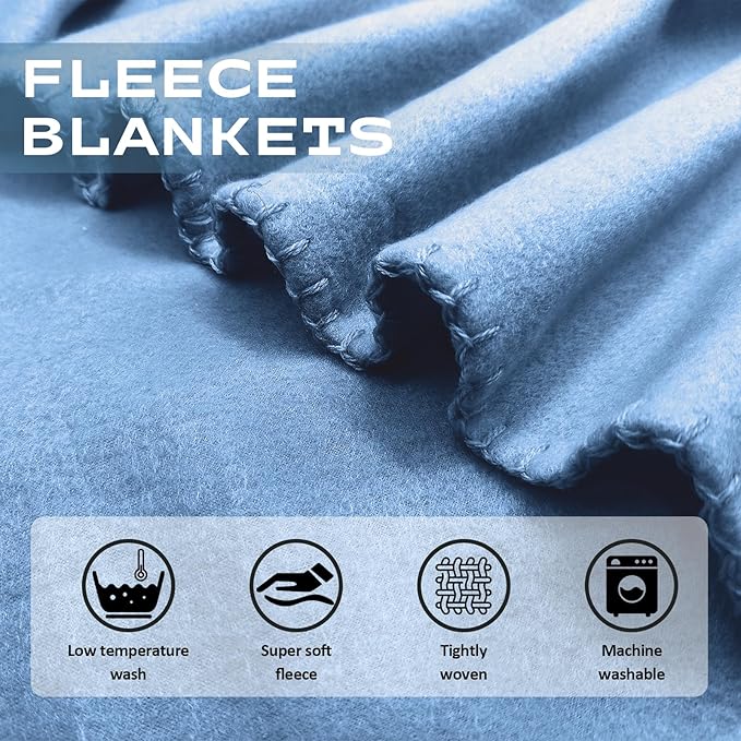 12PCS Fleece Throw Blankets Bulk 60 x 50 in Soft Blankets Fabric Warm Lightweight Wool Blanket Cozy Coverlet for Beds Sofas Home for All Seasons (12, White + Sky Blue, 50"x60")