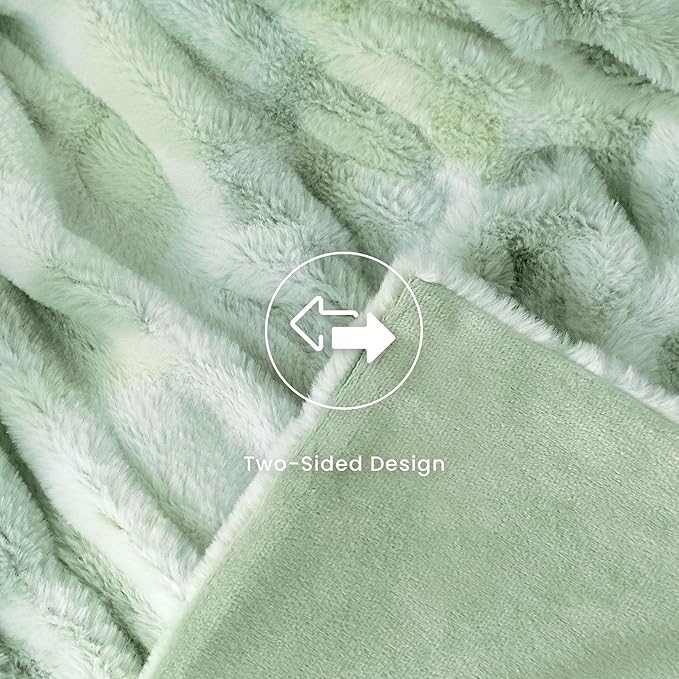 Ultra Soft Faux Rabbit Fur Throw Blanket, Cozy Fuzzy Blanket for Couch Bed, Plush Warm Decor Gifts, Luxury Thick Fluffy Blanket for Women Men,50x60 inches, Tie-Dyed Sage Green