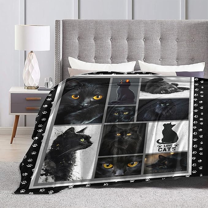 Cat Throw Blanket Soft Warm Cozy Black Cats Blankets Fuzzy Plush Fleece Cat Blanket Gifts for Couch Bed Sofa Home Decor 40''X50''