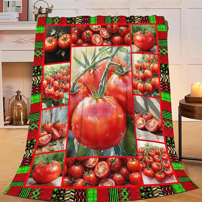Tomato Blanket for Girls Women Adults Kids Soft Cozy Fleece Healthy Fruits Vegetables Throw Blankets Gifts Warm Flannel Plush Lightweight Decor for Couch Bed Sofa 60"X50"