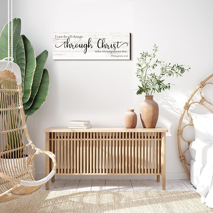 Jetec Farmhouse Bible Verse Scripture Wall Signs, I Can Do All Things Through Christ Who Strengthens Me Wooden Plaque Decor for Church Home Christian Wall Art Decor(17 x 6 Inch, Philippians)