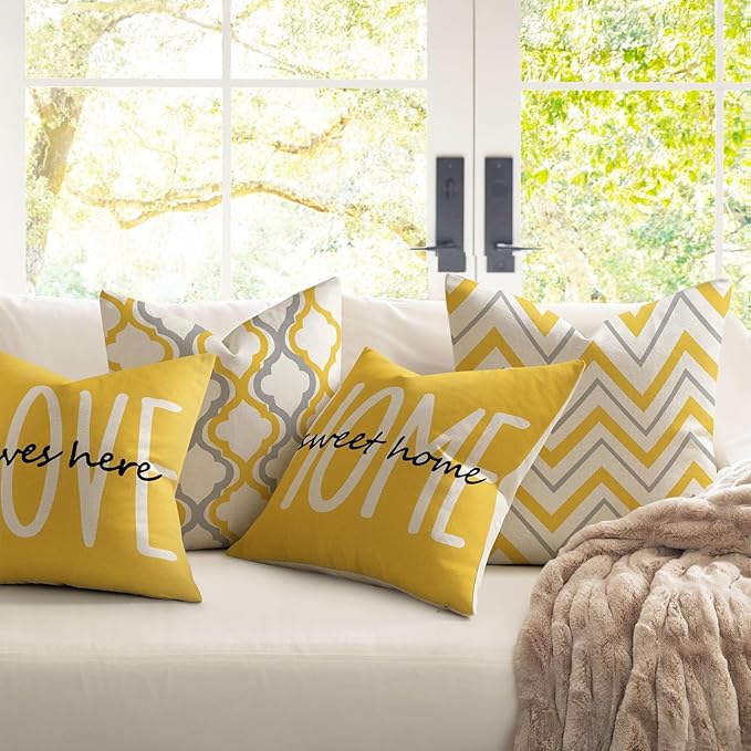 YCOLL Farmhouse Pillow Covers 16x16 Set of 4 Throw Pillow Covers Rustic Linen Decorative Pillows Square Cushion Covers for Couch Sofa Bedroom Home Decor