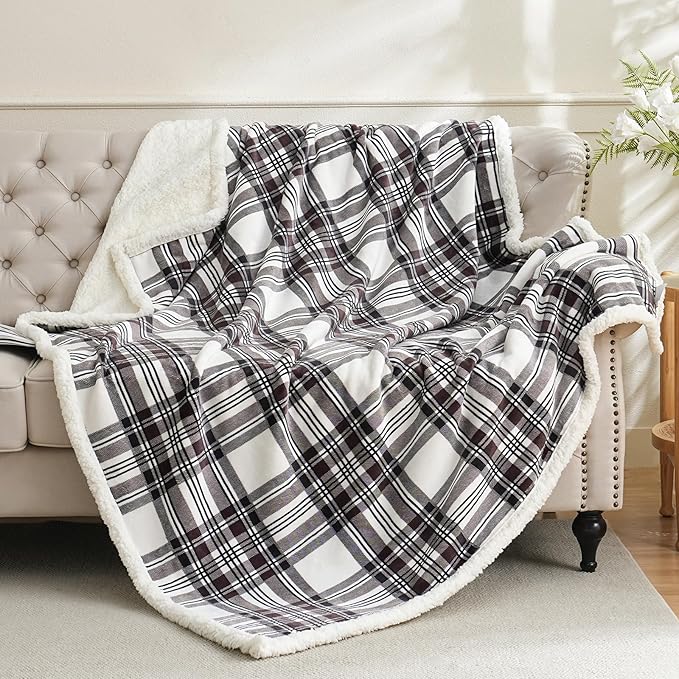 Sherpa Fleece Throw Blanket for Couch, Fluffy Plush Warm Fuzzy Blanket for Women and Men, Cozy Thick Soft Twin Blanket for Bed(Gray-2, 60"*80")