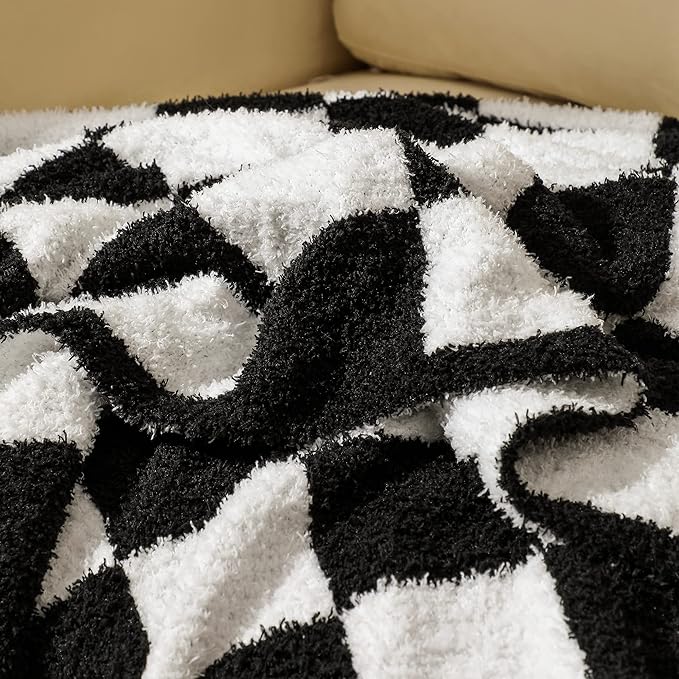 Checkered Throw Blanket Super Soft Luxurious Warm Blanket for Couch Reversible for Bed Sofa 50x60 Inches Black and White