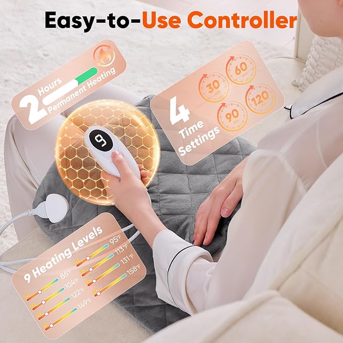OCTROT Weighted Heating Pad for Neck Shoulders and Back, for Mom Wife Grandma, Birthday Gifts for Women Men Dad, Instant Electric Heated Blanket with 9 Heat Options 4 Auto-Off Timer, Grey