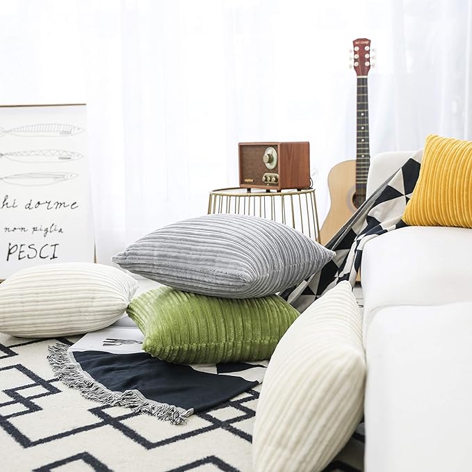 UGASA Velvet Pillow Covers Striped, Decorative Throw Cushion Case with Hidden Zipper for Home Couch/Bedroom/Car, Soft Cozy Solid Square, 1 Pack (18"x18", Light Grey)