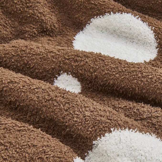 CozeCube Super Soft Fullfy Microfiber Reversible Knitted Blankets, Warm Cozy Fuzzy Plush Throw, Dark Brown and White Polka Dot Throw Blanket for Couch Bed Sofa, 50" x 60"