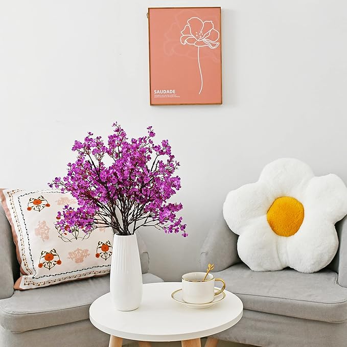 Mandy's Purple Artificial Baby’s Breath Flowers 6 Bundles Silk Gypsophila, 18.5 Inch European Style Modern Home Decor Centerpiece, Neutral Wedding Flower Arrangements