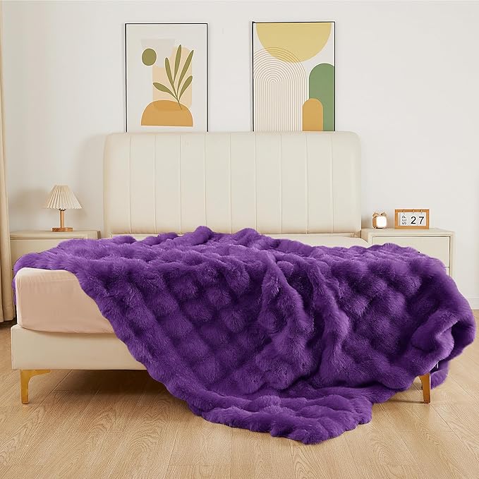 Purple Cozy Thick Throw Fuzzy Blanket for Couch Fluffy Faux Fur Blankets for Bed Living Room Women Gift Home Decor 60x80
