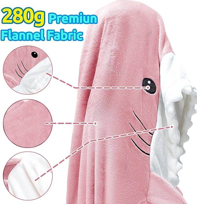 Touchat Shark Blanket for Adult Super Soft Cozy Flannel Throw Wearable Blankets, Cartoon Animals Onesie hoodie, Sleeping Bag Cosplay Costume Blanket Gifts for Shark Lovers(Pink,XXXL)