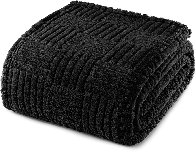 Whale Flotilla Lightweight Fleece Queen Size Blanket for Bed, Fuzzy Soft Blankets with Decorative Jacquard Pattern for All Season, Warm and Fluffy, 90x90 Inch, Black