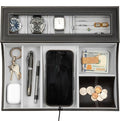 HOUNDSBAY Navigator Large Dresser Valet Tray & Mens Jewelry Box Organizer - Watch Box Organizer for Men with Angled Charging Station (Grey)