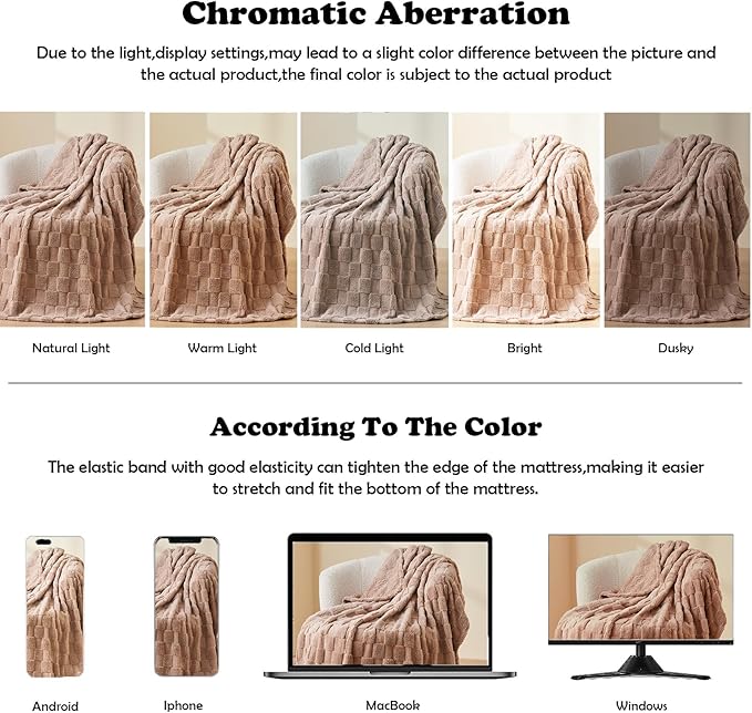 NEWCOSPLAY Super Soft King Blanket Taupe Premium Silky Flannel Fleece 3D Checkered Lightweight Bed Blanket All Season Use (Taupe Checkered, King(90"x110"))