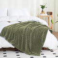 Puncuntex Flannel Fleece Throw Blanket Olive Green 60"×80",Super Soft Plush Cozy Blanket with Square Grid Design Luxury for Couch Sofa Chair