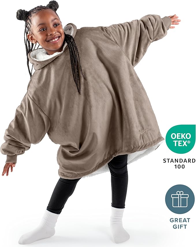 Bare Home Wearable Blanket Hoodie - Soft Plush Sherpa - Warm and Cozy - Oversized Wearable Blanket - Adult & Kid Sizes