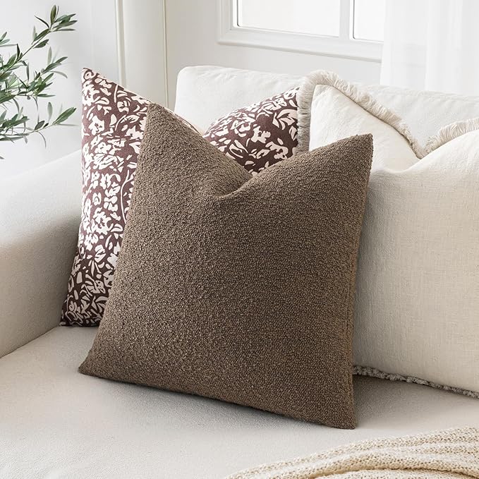 MIULEE Textured Boucle Throw Pillow Cover Dark Brown Accent Solid Lumbar Pillow Case Decorative Soft Pack of 1 Couch Cushion Chair Sofa Bedroom Livingroom Home Decor,12x20 Inch