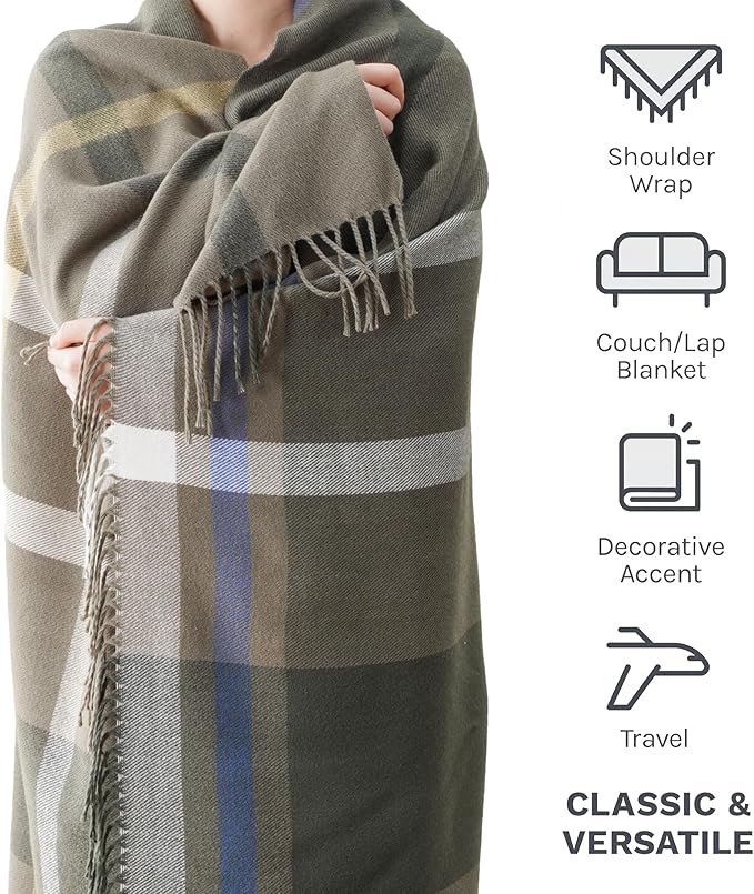 BATTILO HOME Olive Green Plaid Throw Blanket for Couch - Army Green Plaid Blanket Buffalo Checkered Blankets - Lightweight Farmhouse Outdoor Throw Blankets for Bed, Sofa 50"x60"