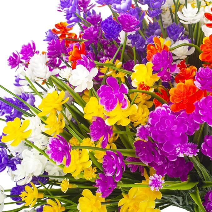 Artificial Flowers, 20 Bundles Outdoor Fake Flowers for Decoration UV Resistant Faux Plastic Plants Garden Porch Window Box Décor (Mix)