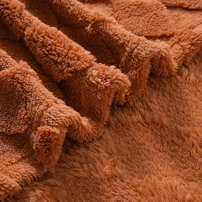 Burnt Orange Throw Blanket for Couch Sofa Bed 50x60 inches,Fleece Blankets Microfiber Flannel with Diamond Checkered Pattern Lightweight Plush Soft Cozy Gifts for Women Mom Girls