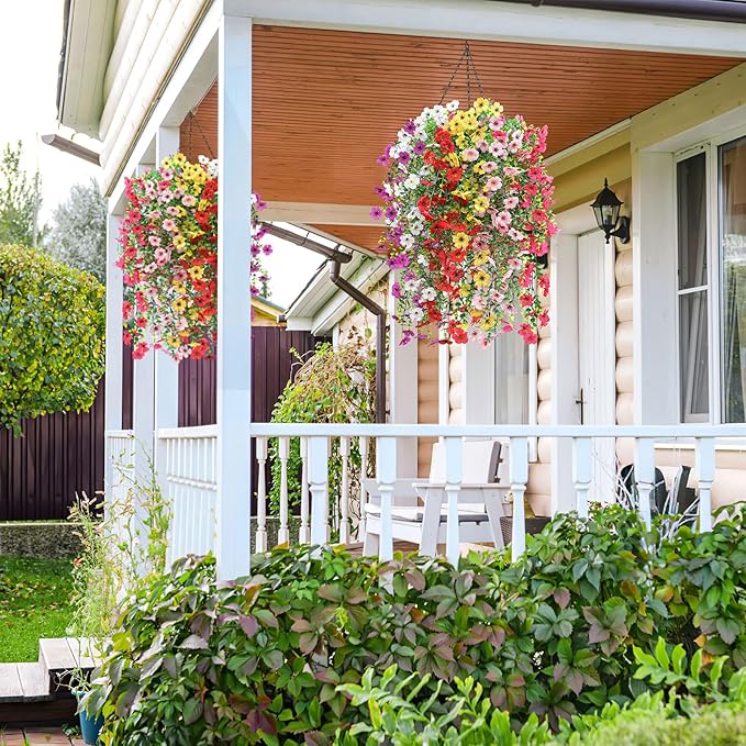 Artificial Flowers for Outdoors Spring Decor, 6 Bundles UV Resistant Realistic Fuax Silk Hanging Flowers, Fake Plants for Planter Indoor Outside Garden Porch Patio Balcony Yard Farmhouse