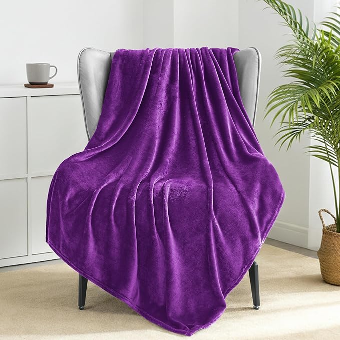 Exclusivo Mezcla Fleece Throw XL Blanket for Couch, Sofa, Super Soft and Warm Purple Blankets, All Season, Cozy, Plush, Lightweight, 50x70 Inches