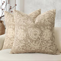 Vintage Floral Print Throw Pillow Covers 22x22 Set of 2 Neutral Modern Farmhouse Pillowcases Accent Decorative Cushion Covers Boho Home Decor for Couch Sofa Chair Bed Living Room, Latte