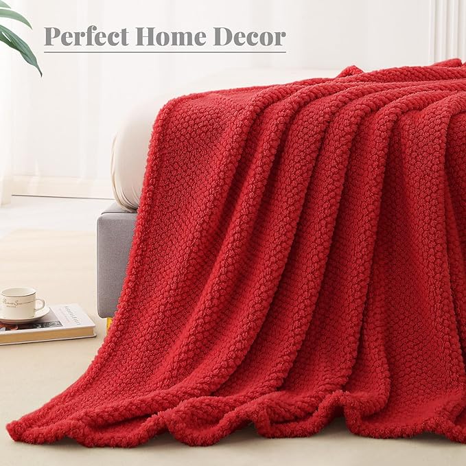 Whale Flotilla Twin Size Fuzzy Fleece Blanket for Bed, 60x80 Inch Fluffy Warm Soft Jacquard Blankets for All Season, Lightweight and Cozy, Red