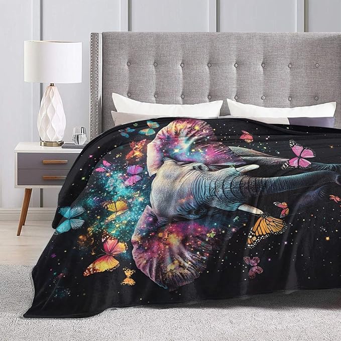 Elephant Blanket Gifts for Women Girls Super Soft Cozy Butterfly Elephant Throw Blanket Warm Fuzzy Plush Fleece Bedding Decor Blanket for Kids Adults Bed 40"X50"
