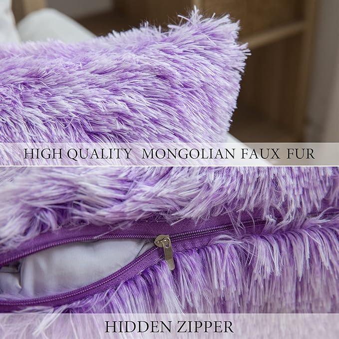 MIULEE Pack of 2 Ultra Soft Fluffy Throw Pillow Covers Decorative Plush Shaggy Double-Sided Faux Fur Pillow Cases Cushions Covers for Cute Sofa Bedroom Ca 18x18 Inch Purple Ombre