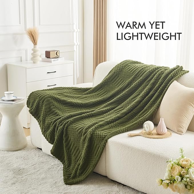 lifein Throw Blanket for Couch-Olive Green Boho Throw Blanket, Soft Fleece Plush Lightweight Blankets&Throws for Spring, Fuzzy Moss Green Blanket for Livingroom Bed Sofa Chair (60x80, Green)