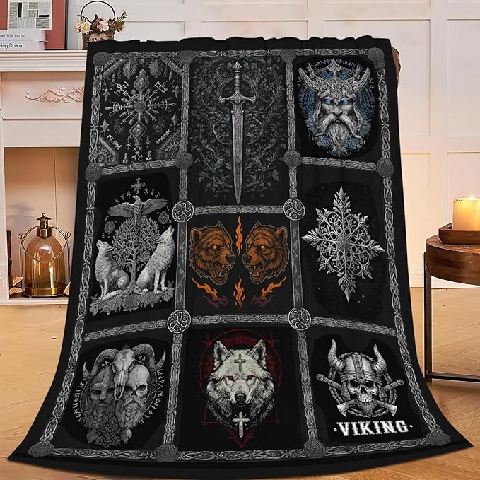 Viking Warrior Blanket for Boys Men Adults Kids Soft Cozy Fleece Vikings Norse Mythology Throw Blankets Gifts Warm Flannel Plush Stuff Lightweight Decorative for Couch Bed Sofa 60"X50"