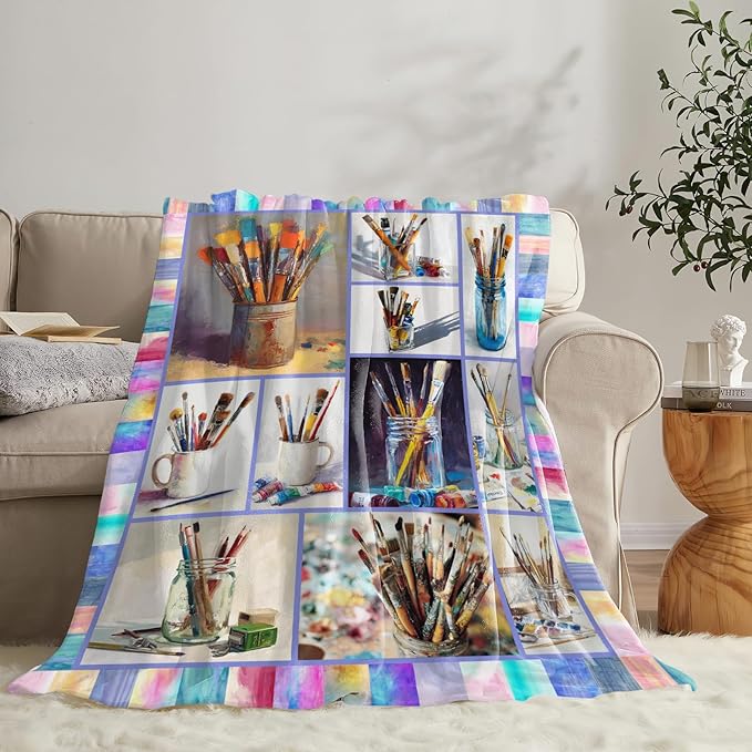 Artist Gifts Blanket for Girls Women Men Adults Soft Cozy Fleece Art Teacher Throw Blankets Warm Flannel Plush Stuff Lightweight Decorative for Couch Bed Sofa 80"X60"