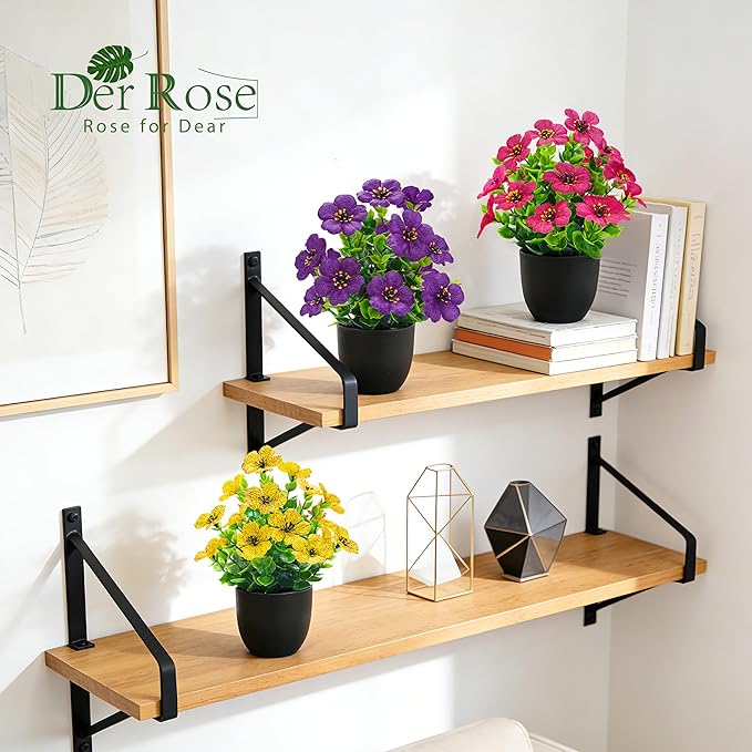 Der Rose 4 Pack Small Fake Plants Spring Artificial Flowers with Fragrance Faux Plants Indoor Black Bathroom Accessories for Home Room Office Desk Decor