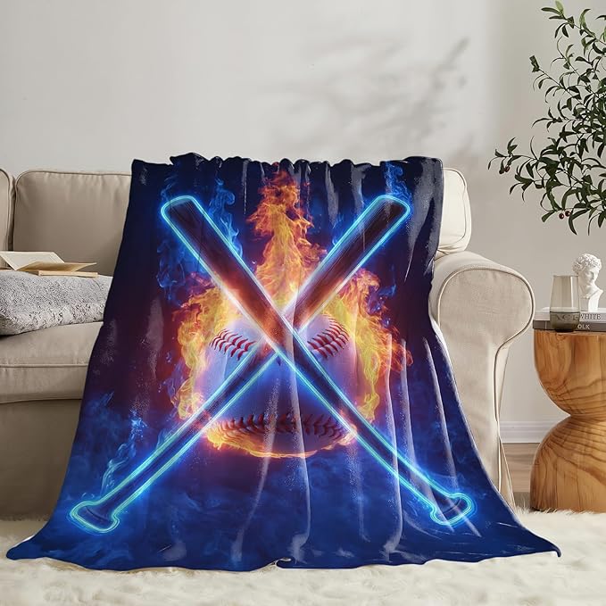 Baseball Blanket for Girls Women Boys Men Adults Kids Soft Cozy Fleece Sports Throw Blankets Gifts Warm Flannel Plush Lightweight Decor for Couch Bed Sofa 80"X60"