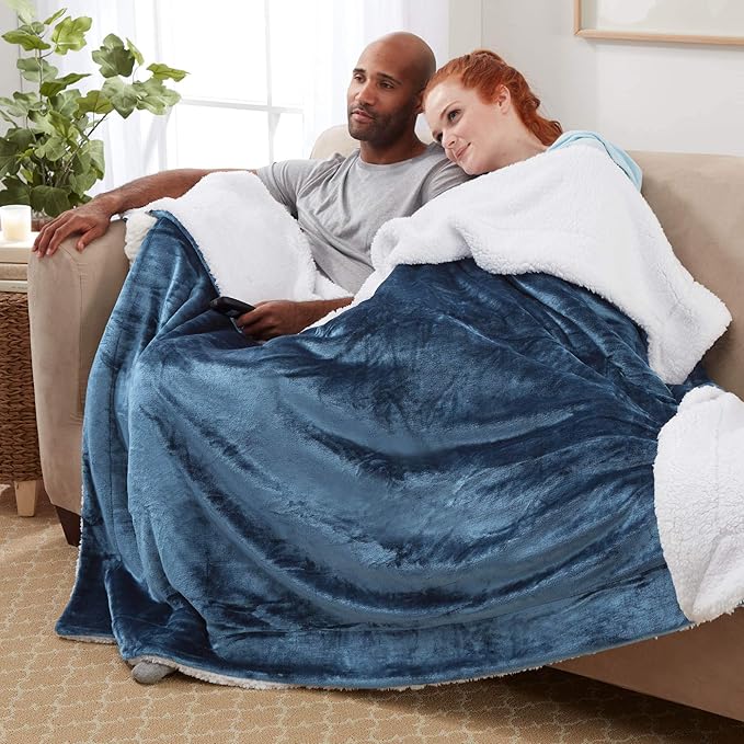 Genteele Sherpa Throw Blanket Super Soft Reversible Ultra Luxurious Plush Blanket, 60 x 70 inches, Navy/White