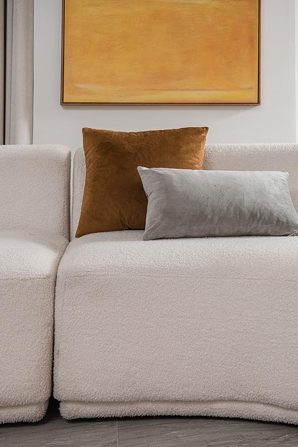 DEZENE Lumbar Pillow Covers 12x20 Light-Grey: Pack of 2 Cozy Soft Velvet Rectangular Modern Luxury Decorative Throw Pillow Cases for Sofa Couch Living Room Bed Home Decor