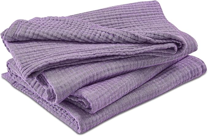 EMME Cotton Muslin King Blanket Bed Layering Bedspread Coverlet Breathable Gauze Soft Lightweight (Heather Purple, 108"x90")