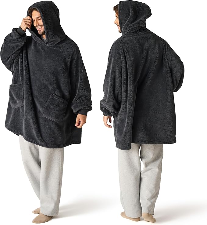 Bedsure Blanket Hoodie, Wearable Blanket Hoodie as Mothers Day Birthday Gifts for Women Men Mom Dad, Warm Cozy Hoodie Blanket Sweatshirt for Adult Women Men, Charcoal, Oversize