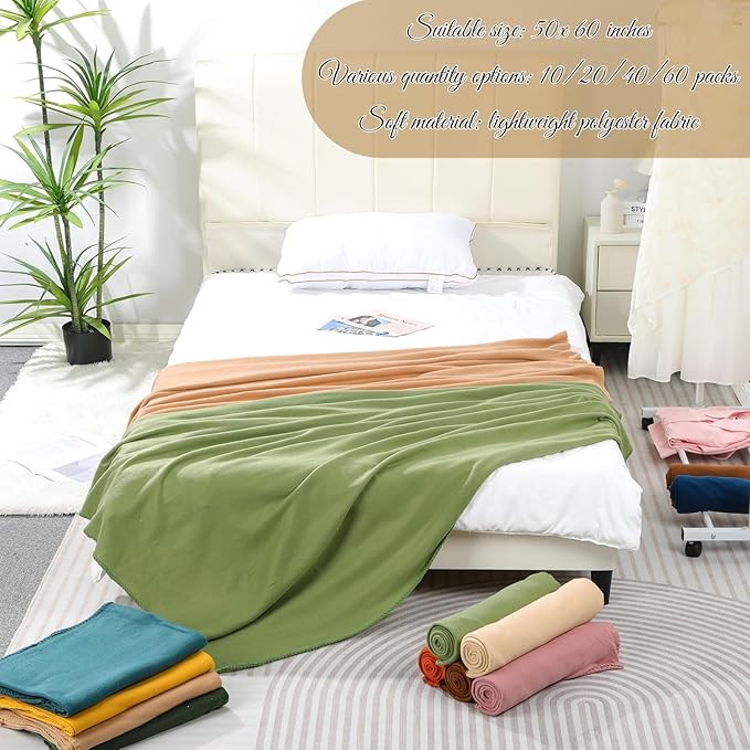 60PCS Vintage Fleece Blankets Bulk 50 X 60, Soft Lightweight Throw Blanket Kit Cozy Blanket Bulk for Bed Sofa Couch Warm Pet Fleece Blanket Set for Wedding Homeless Home Office Travel Gift for Seasons