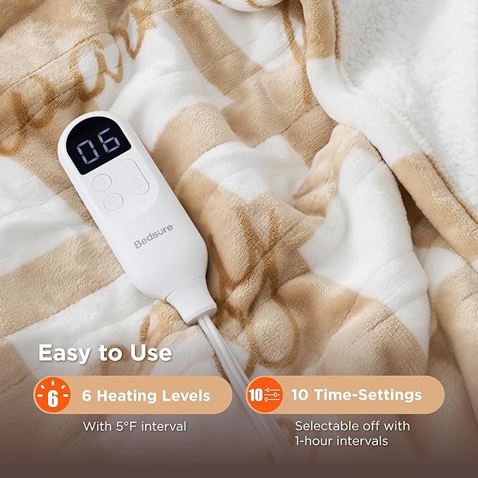Bedsure Christmas Heated Blanket Throw - Soft Flannel Sherpa Electric Blanket with Pet Pattern, Heated Throw as a Gift, with 6 Heating Levels, 4 Time Settings, and 3-Hour Auto-Off (50x60 inches)